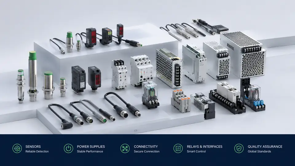 J&V Automation industrial sensor and power supply product matrix