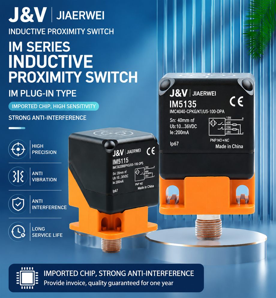 J&V IM series inductive proximity sensor with visible product label