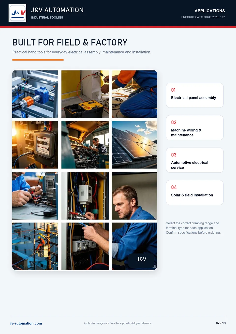 Industrial electrical assembly and maintenance applications for crimping tools