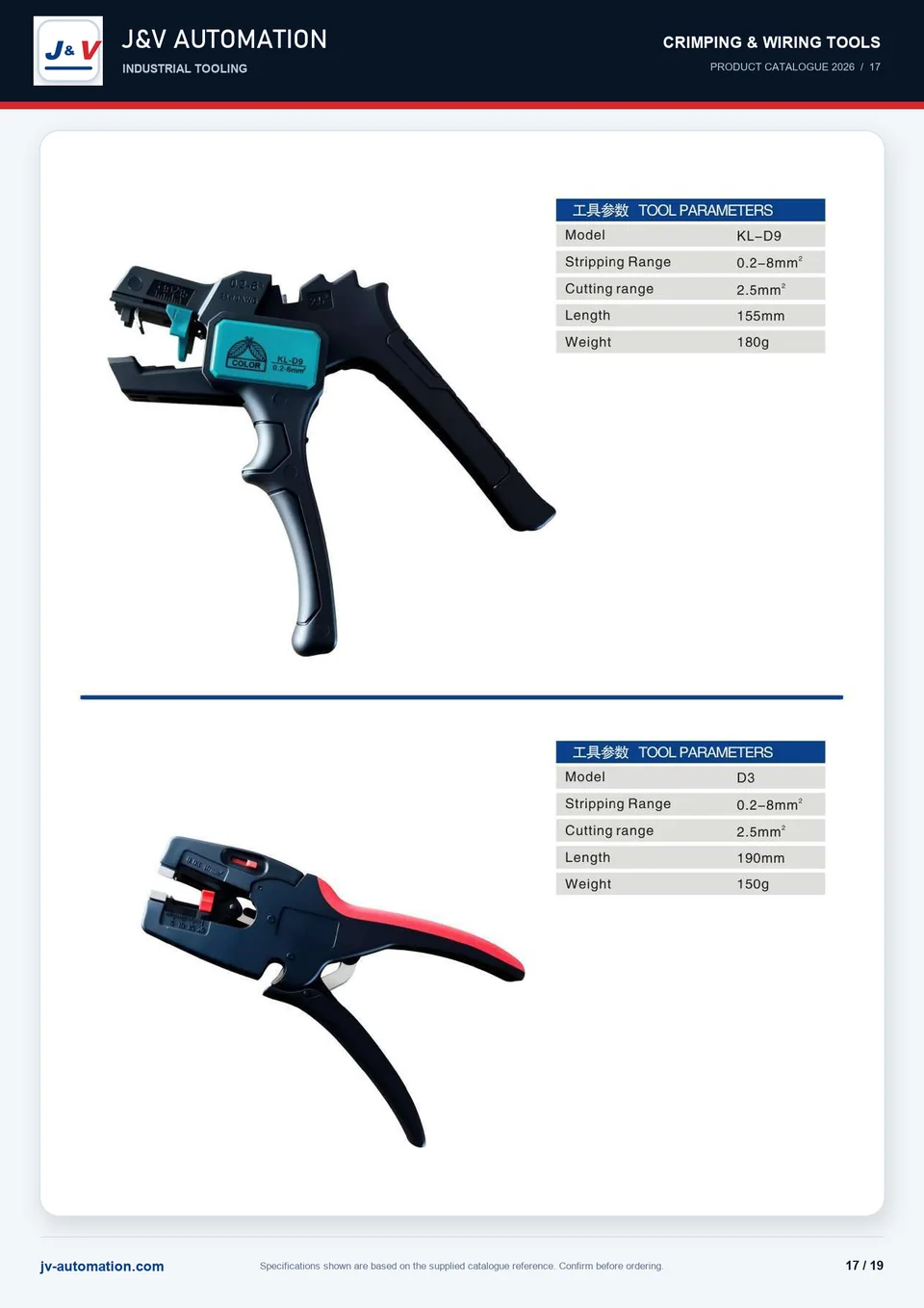 KL-D9 and D3 automatic wire stripper catalogue reference
