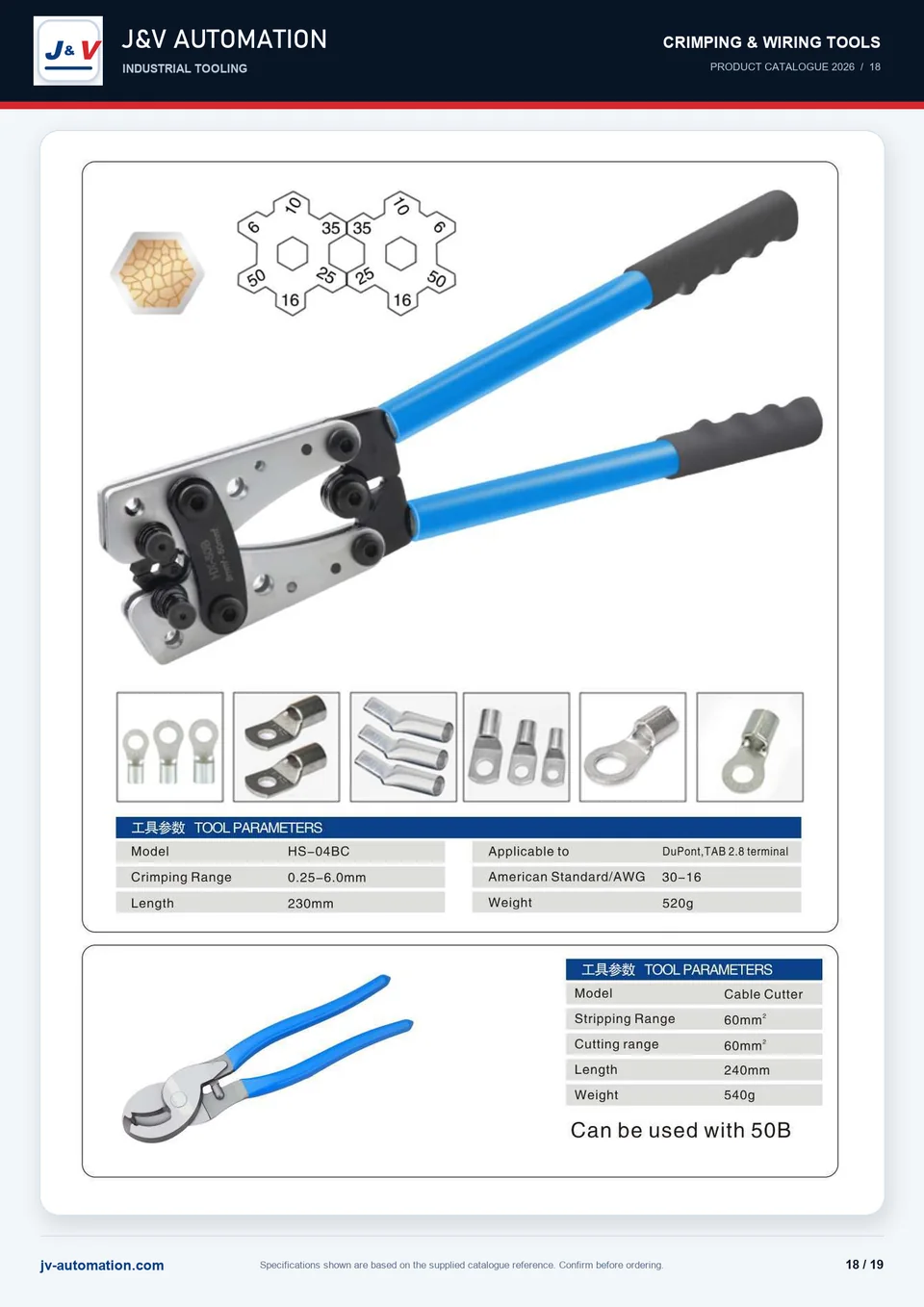 Heavy-duty crimper and cable cutter catalogue reference